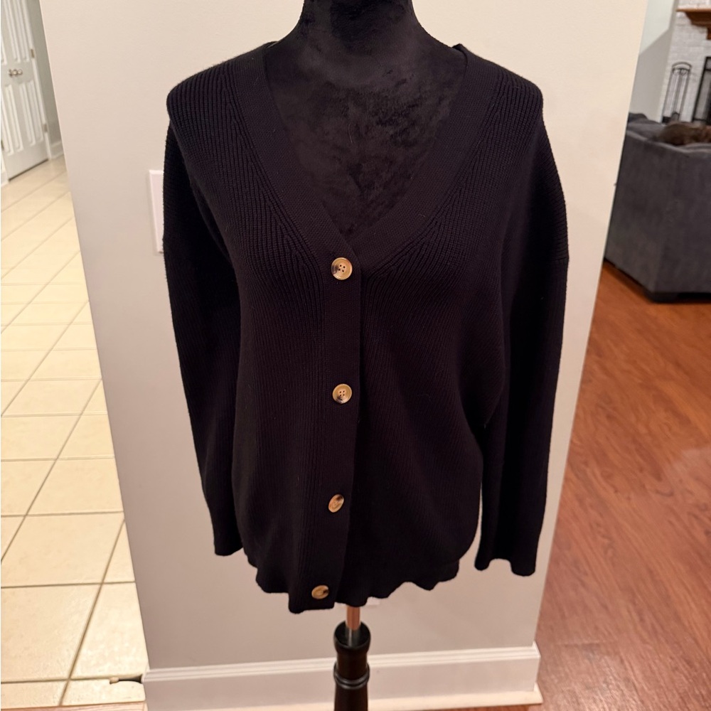 Lillusory Black Oversized Ribbed Knit Cardigan Sweater Large